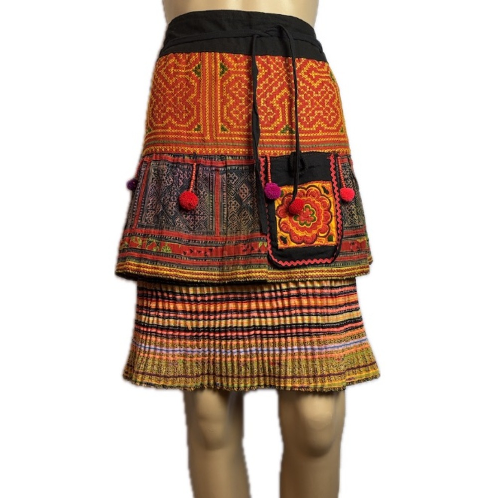 Embroidered Southwestern Shipibo Pleated Wraparound Apron n Elastic Waist Skirt